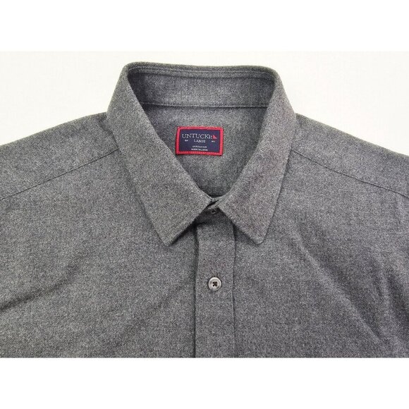 Untuckit Size Large Mens Gray Flannel Pocket Long Sleeve Logo Cotton Shirt - Picture 10 of 10